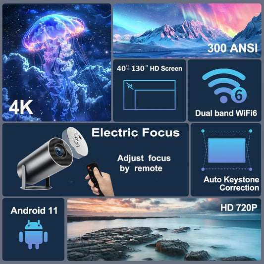DITONG HY300 Plus Projector Android 4K 1280*720P Video Cinema Outdoor